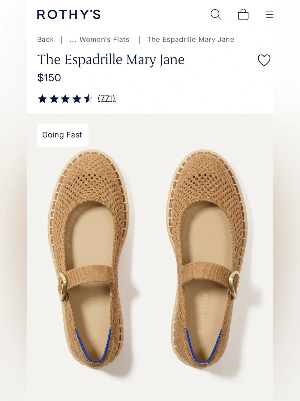 EUC Rothy's The Espadrille Mary Jane in Wren, size 9.5
